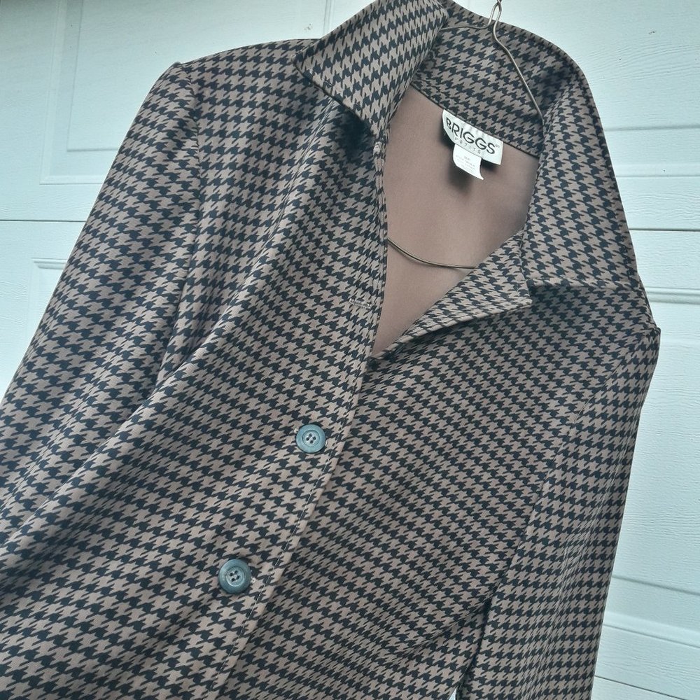 Houndstooth Jacket Coat Button Down Collared Shirt - image 2